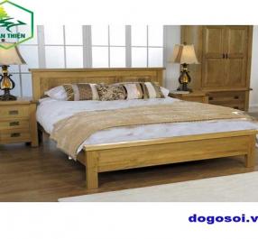 Giường ngủ gỗ sồi pano đuôi thấp