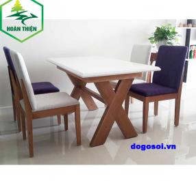 Bộ bàn ăn chữ x mặt đá 1m4 + 4 ghế