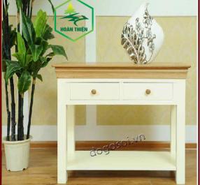 Bàn trang trí console gỗ sồi sơn trắng