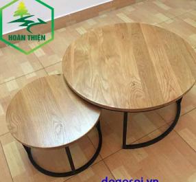 Bàn trà tròn mặt gỗ khung sắt