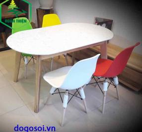 Bộ bàn ăn mặt đá marble hình oval